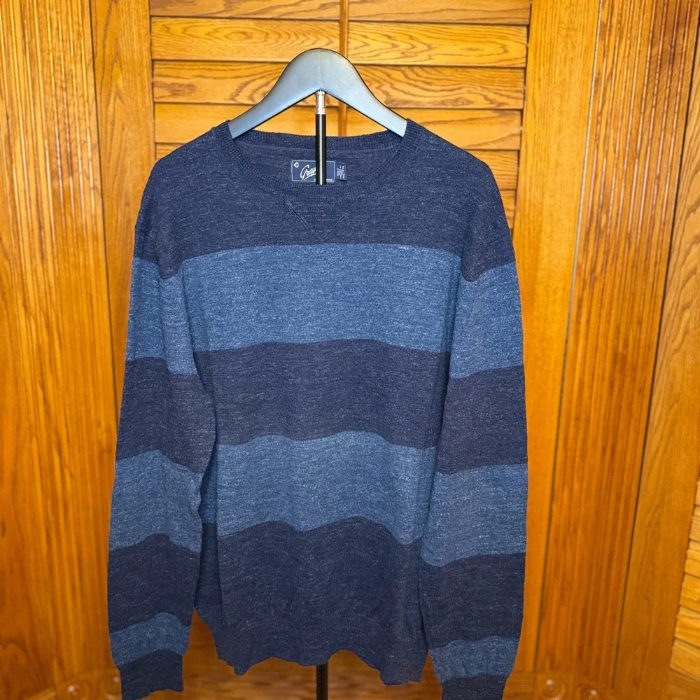 Grayers Clothiers Mens XXL Blue Striped Crewneck Sweater Long Sleeve Knit